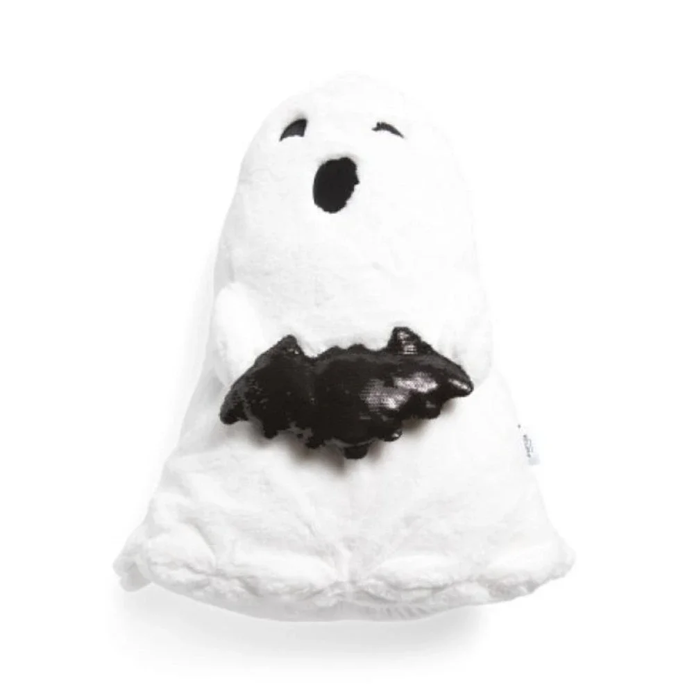 Martha Stewart Faux Fur Ghost Decorative Pillow with Bat Halloween NEW